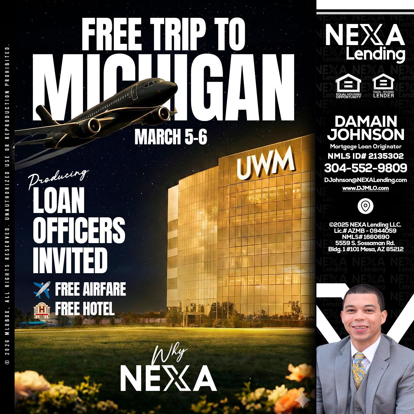 free Michigan trip - Damain Johnson -Mortgage Loan Originator