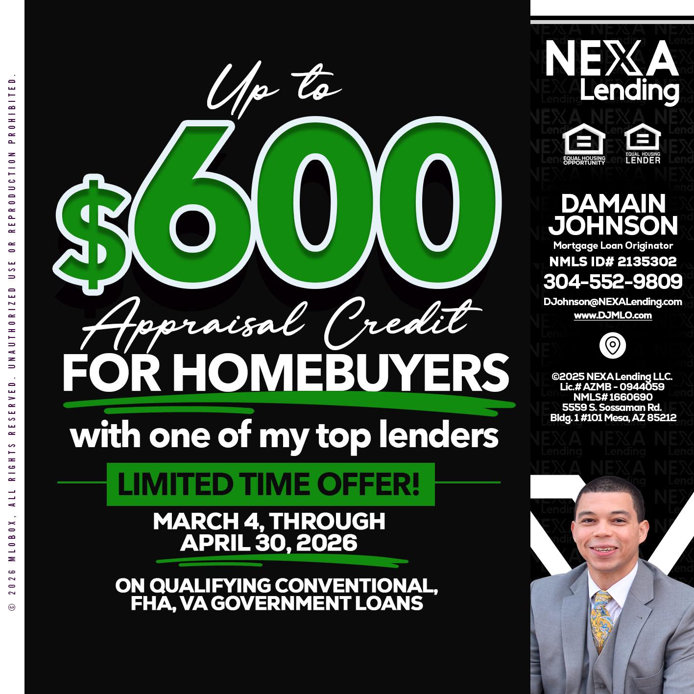 up to $600 - Damain Johnson -Mortgage Loan Originator