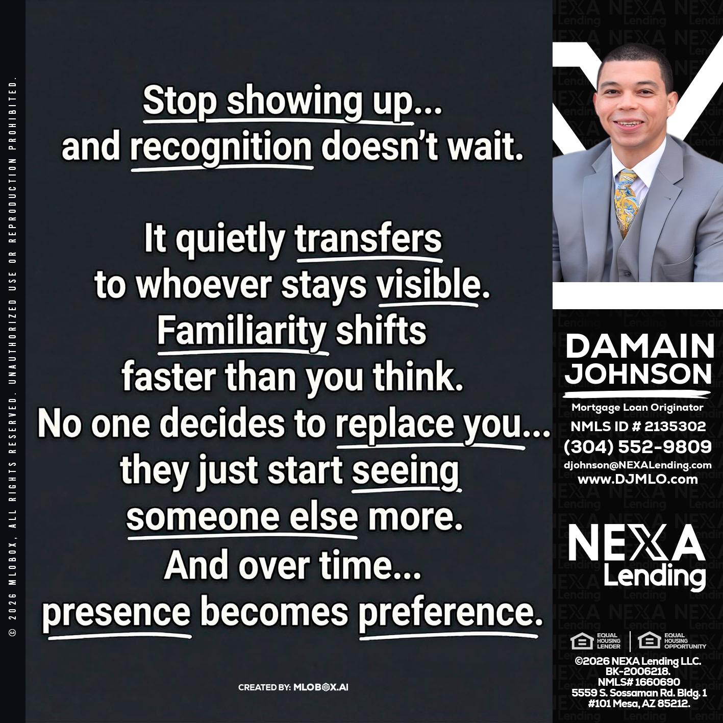 STOP SHOWING - Damain Johnson -Mortgage Loan Originator