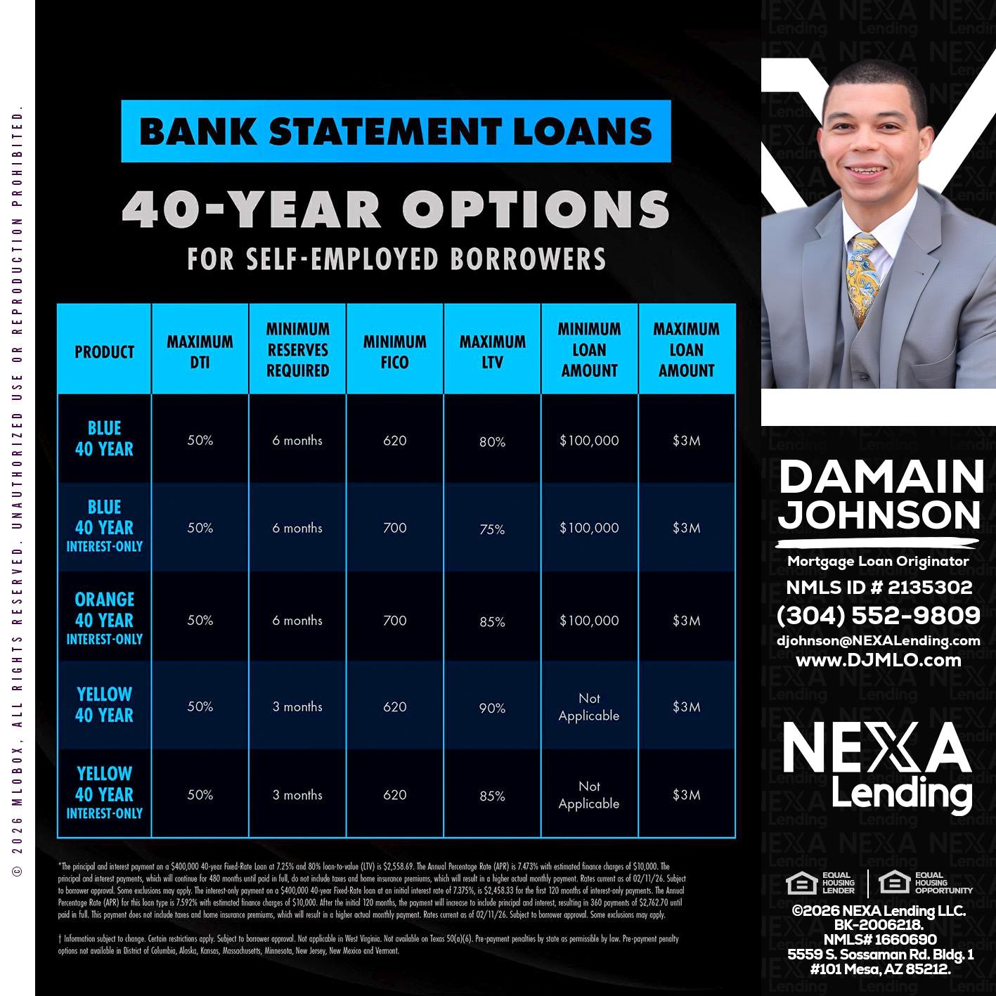 40 YR. OPTIONS - Damain Johnson -Mortgage Loan Originator